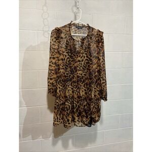 Generation Love Women's Janelle Tiered Mini Dress MEDIUM Wild Leopard Semi Sheer